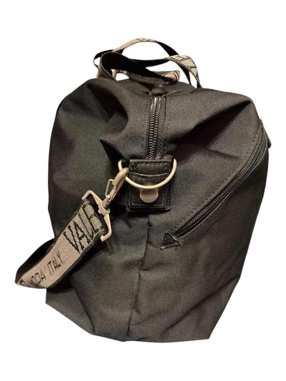 Valentino Michelle Italy Mode Black Nylon Weekender Duffel Bag Two-Way - Picture 2 of 7